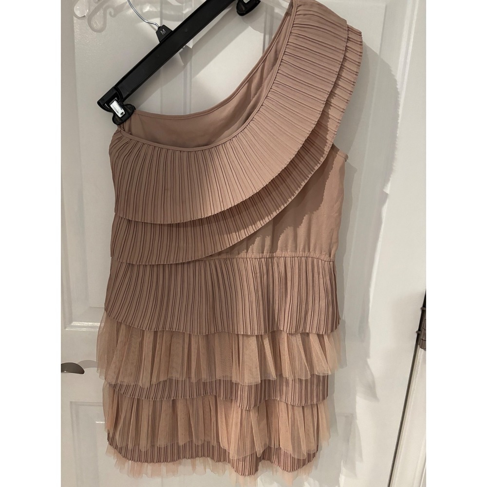 One Shoulder Dress Ruffle Tiered Pleated Party Cocktail Mini Dress Medium - Picture 3 of 4